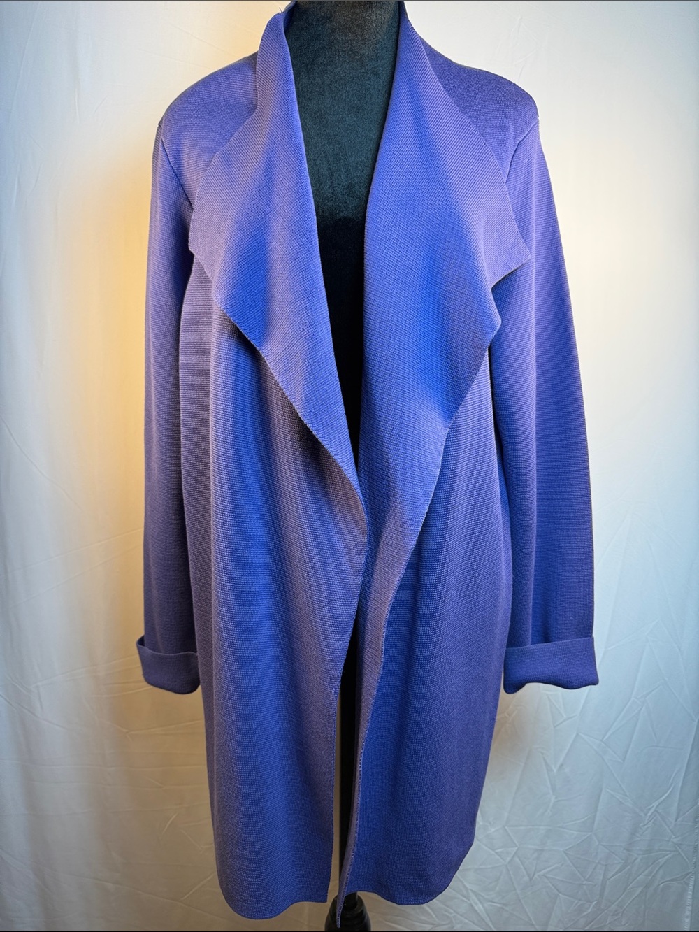 Eileen Fisher Silk/Cotton Open-Front Draped Cardigan Coat in Violet